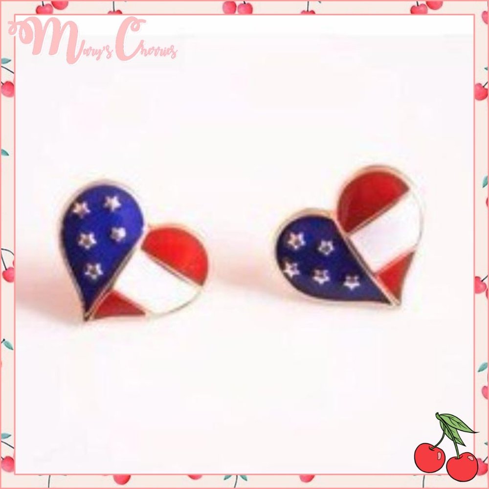 🍒 American FLAG Heart Stud Earrrings